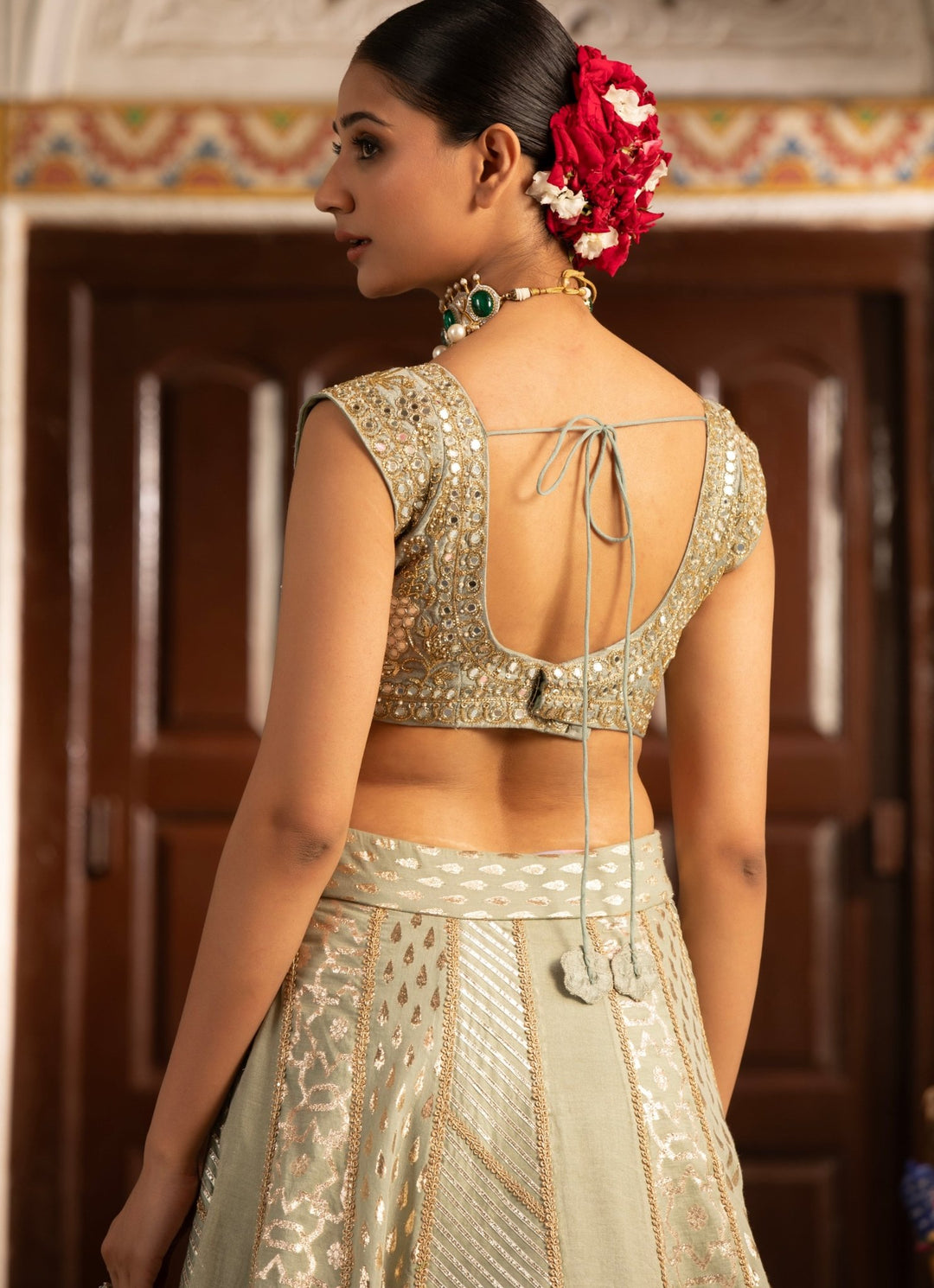 Green Banarasi Chanderi Lehenga Set Neha Khullar - Fabilicious Fashion