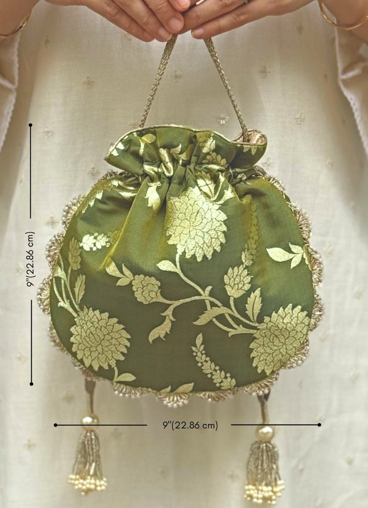 Green Banarasi Potli AMYRA - Fabilicious Fashion