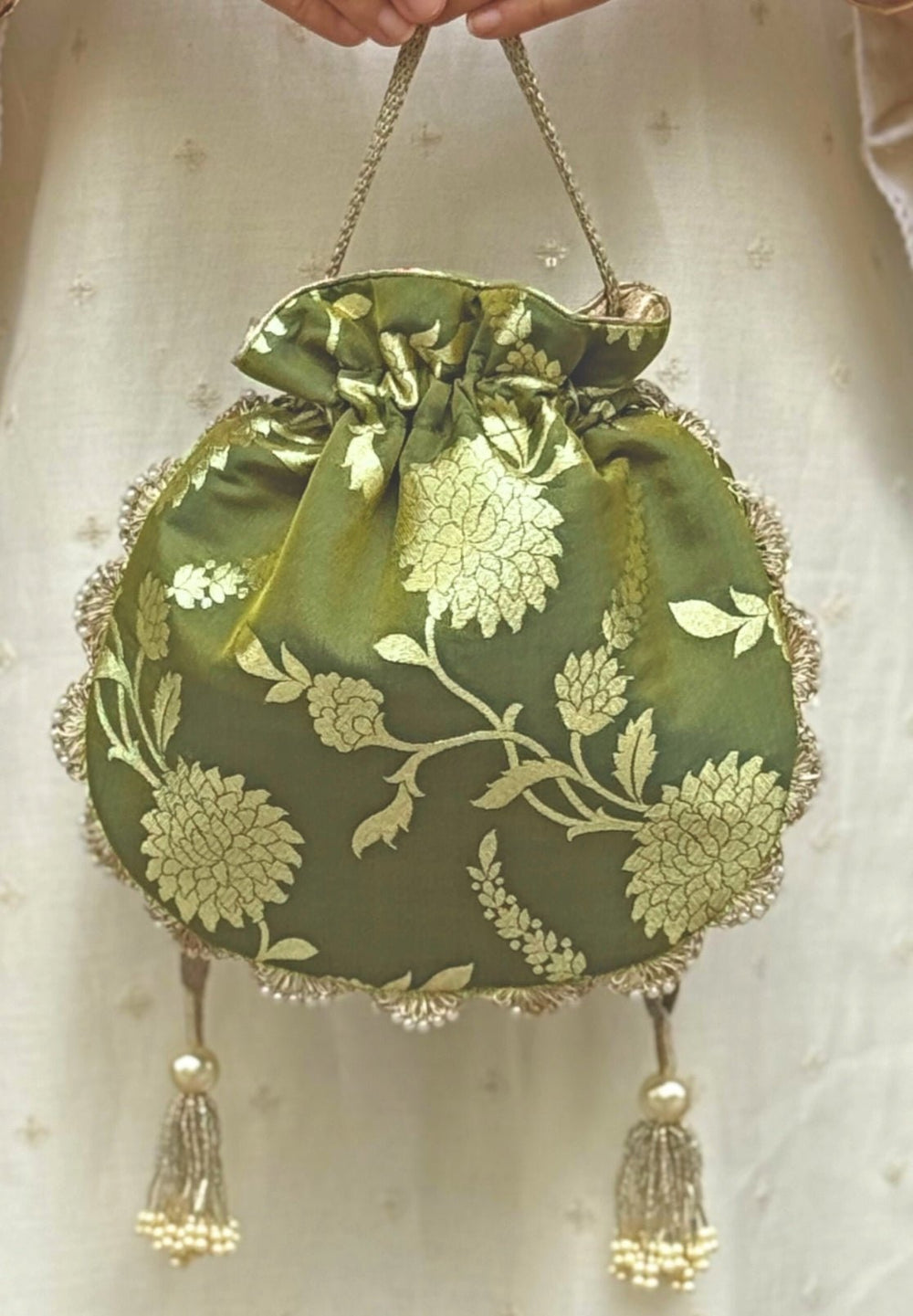 Green Banarasi Potli AMYRA - Fabilicious Fashion