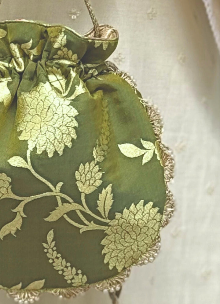 Green Banarasi Potli AMYRA - Fabilicious Fashion