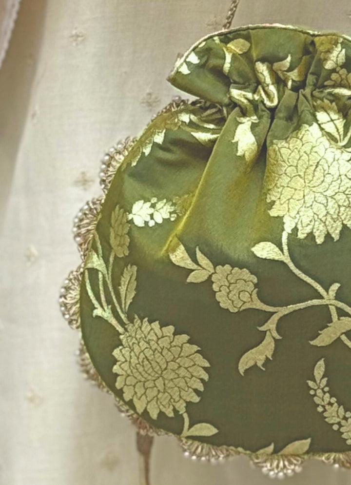 Green Banarasi Potli AMYRA - Fabilicious Fashion