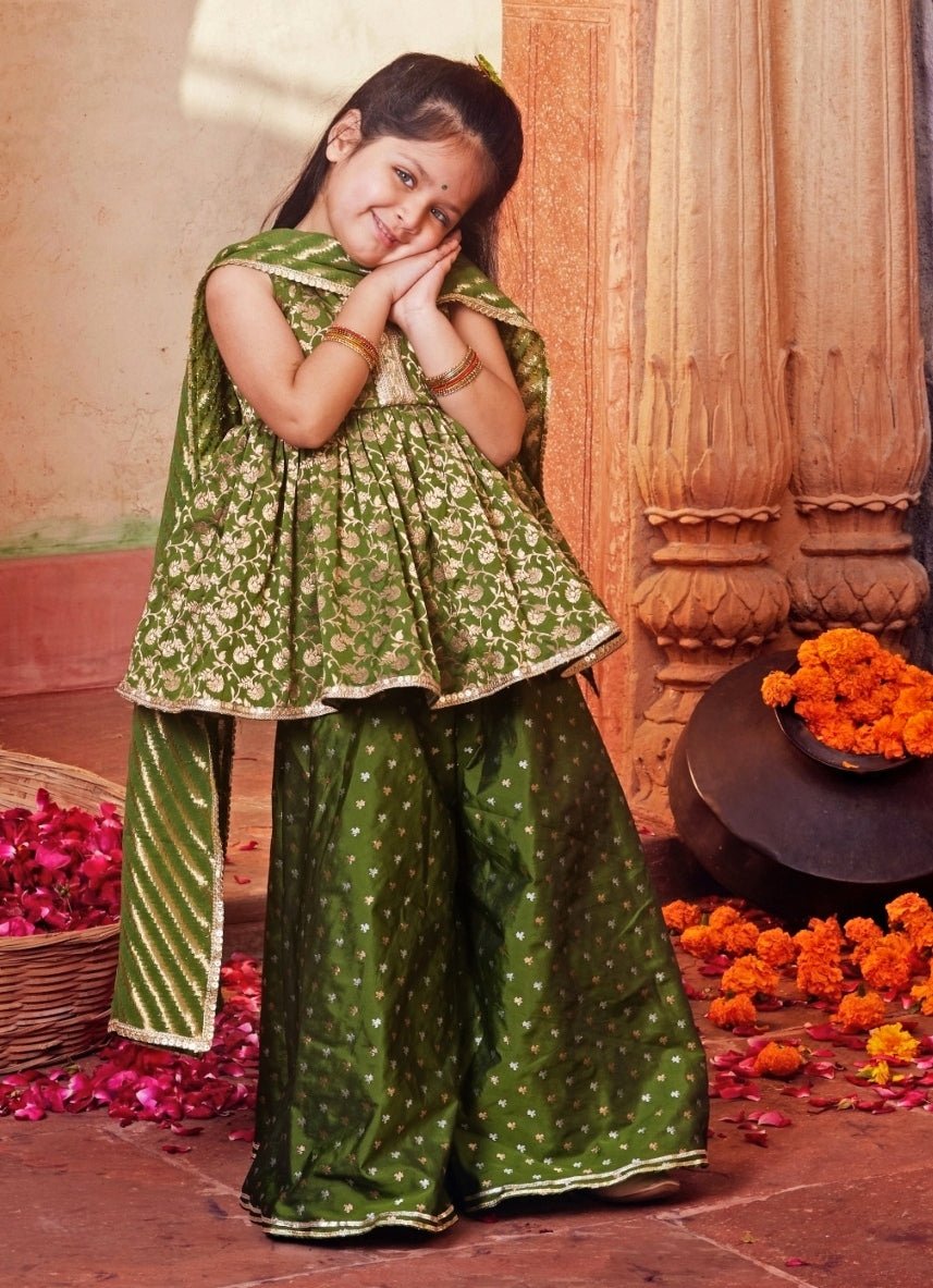 Chotibuti Green Banarasi Silk Peplum Palazzo SetFabilicious Fashion