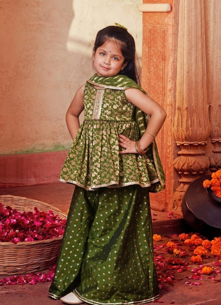Chotibuti Green Banarasi Silk Peplum Palazzo SetFabilicious Fashion