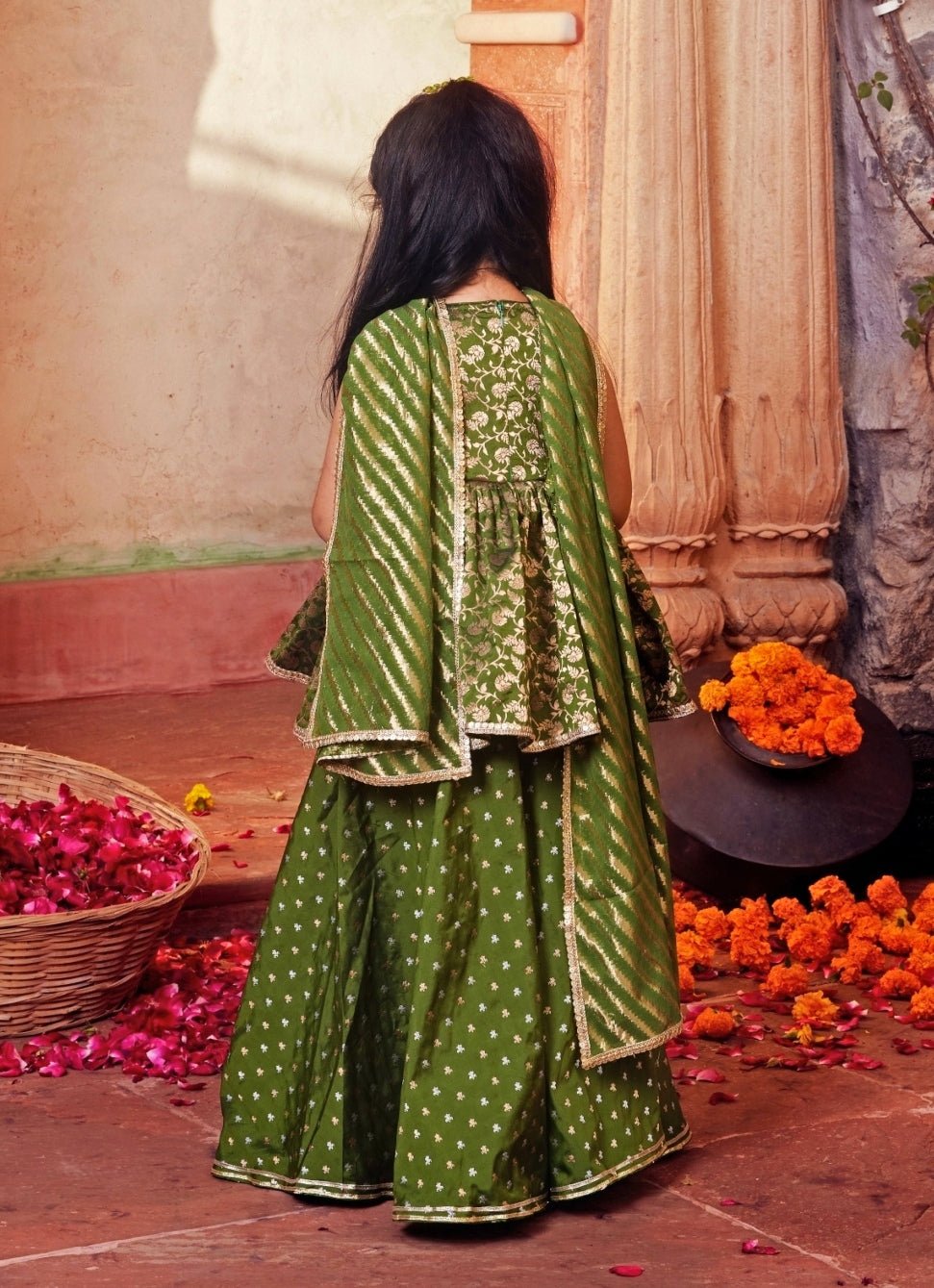 Chotibuti Green Banarasi Silk Peplum Palazzo SetFabilicious Fashion