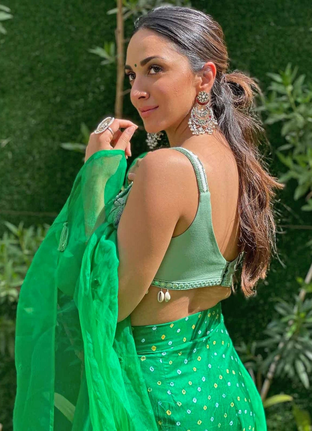 The Little Black Bow Green Bandhani Silk Pants SetFabilicious Fashion
