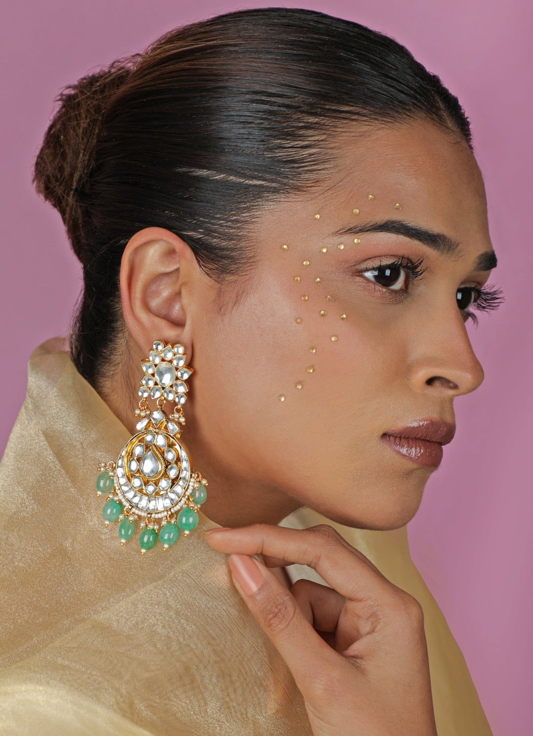 Riana Jewellery Green Bead Matte Gold Dangler EarringsFabilicious Fashion