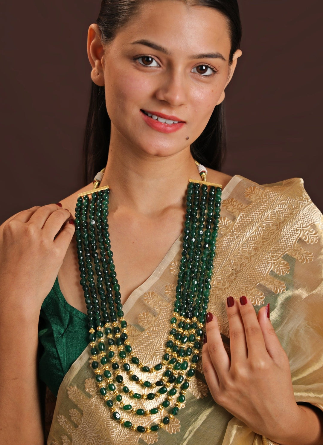 Green Beaded And Embellished Long Maala Kalyani Indian Jewelry - Fabilicious Fashion