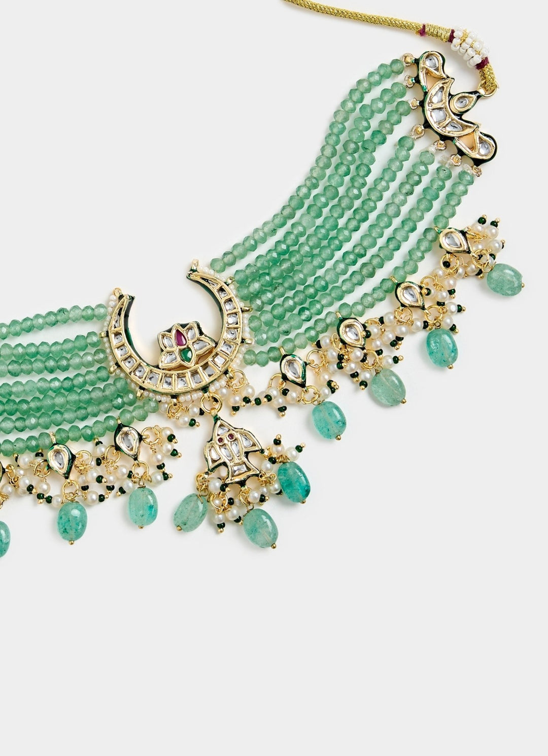 Green Beaded Kundan Choker Necklace Set Vivinia By Vidhi Mehra - Fabilicious Fashion