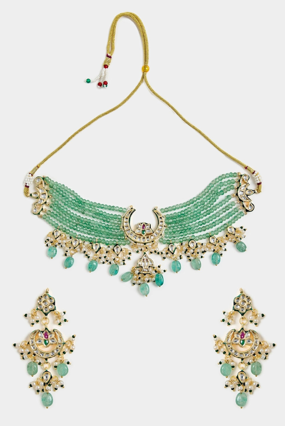 Green Beaded Kundan Choker Necklace Set Vivinia By Vidhi Mehra - Fabilicious Fashion
