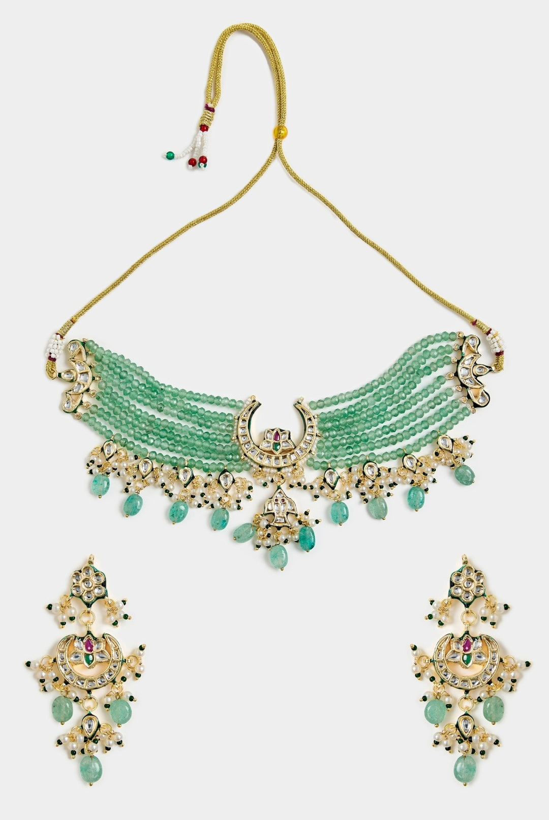 Green Beaded Kundan Choker Necklace Set Vivinia By Vidhi Mehra - Fabilicious Fashion