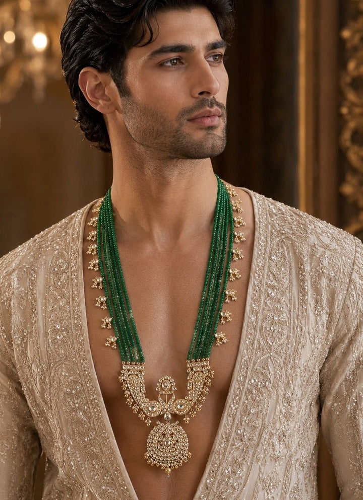 Vivinia By Vidhi Mehra Green Beaded Kundan Pendant Groom NecklaceFabilicious Fashion