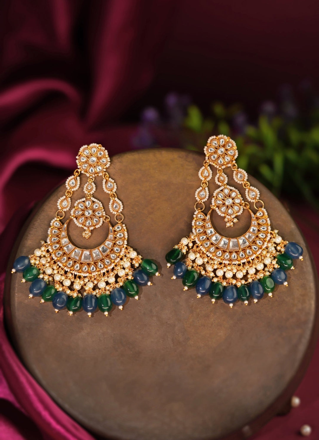 Green Beaded Matte Gold Earrings Riana Jewellery - Fabilicious Fashion