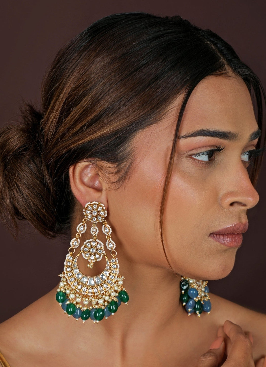 Green Beaded Matte Gold Earrings Riana Jewellery - Fabilicious Fashion