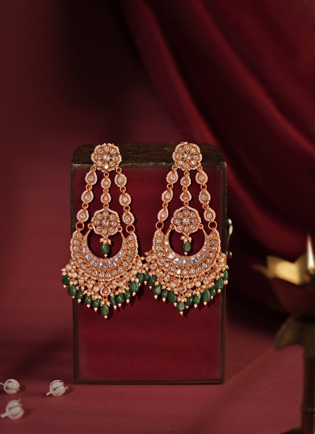 Green Beaded Matte Gold Earrings Riana Jewellery - Fabilicious Fashion