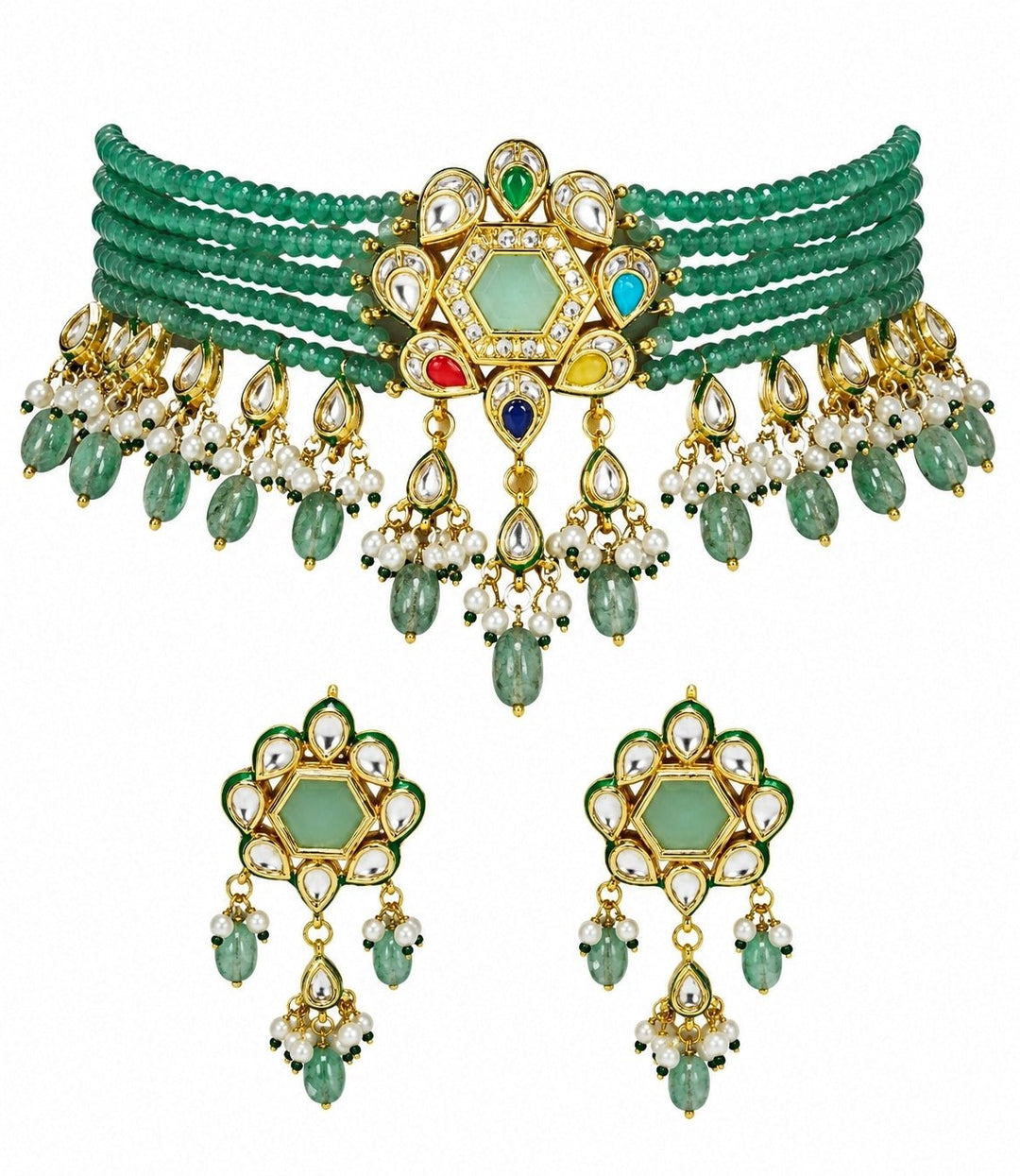 Vivinia By Vidhi Mehra Green Beaded Polki Choker SetFabilicious Fashion