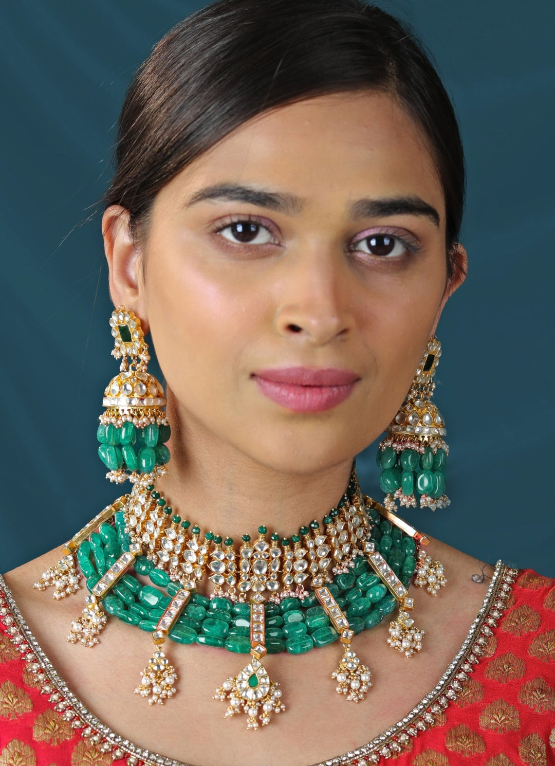 Green Beads Bridal Statement Choker Set Riana by Shikha Jindal - Fabilicious Fashion
