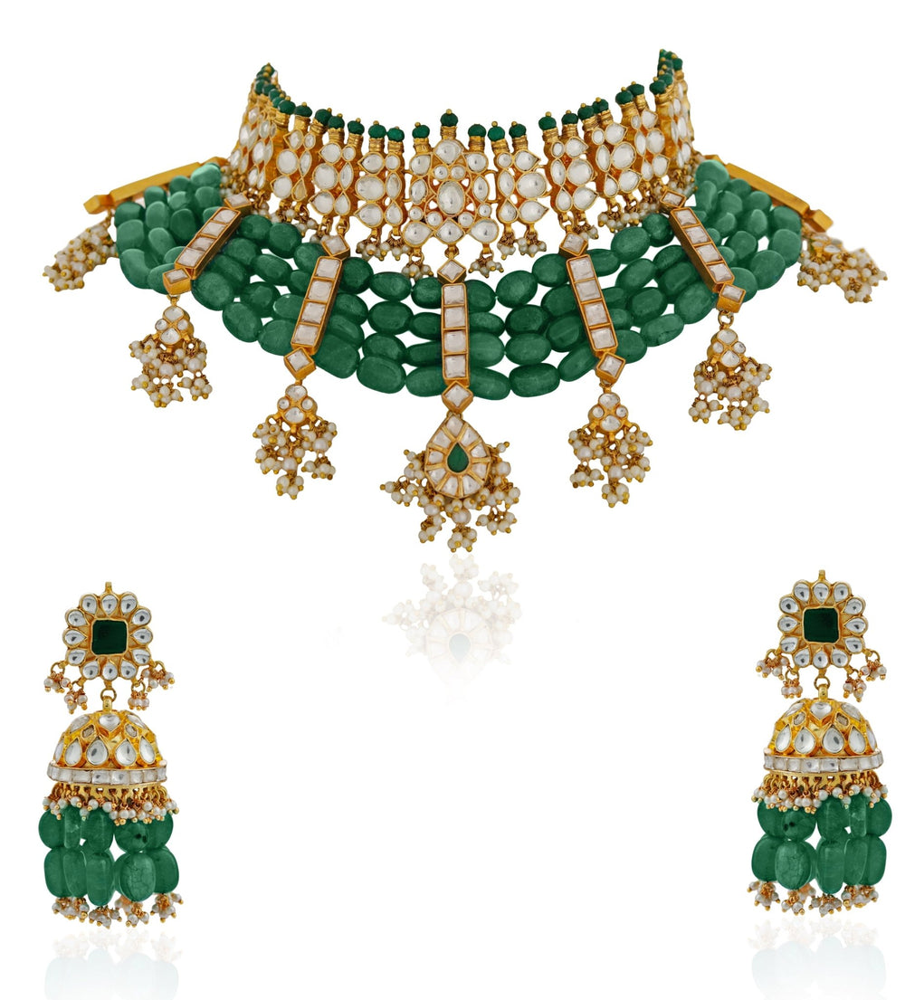 Green Beads Bridal Statement Choker Set Riana by Shikha Jindal - Fabilicious Fashion