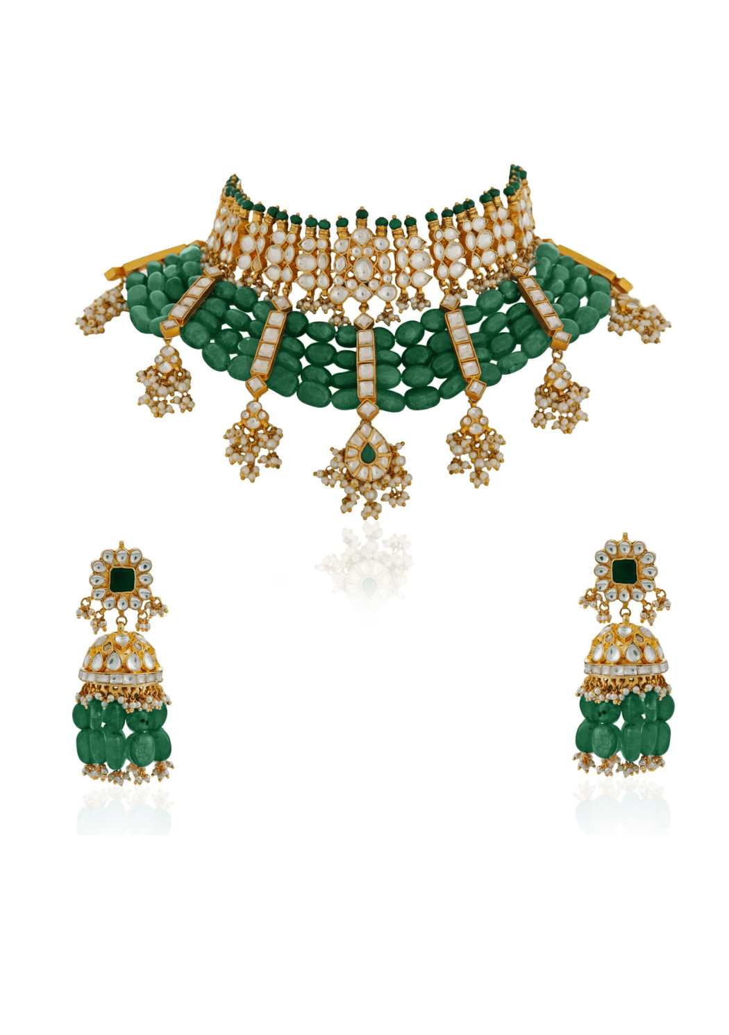Green Beads Bridal Statement Choker Set Riana Jewellery - Fabilicious Fashion