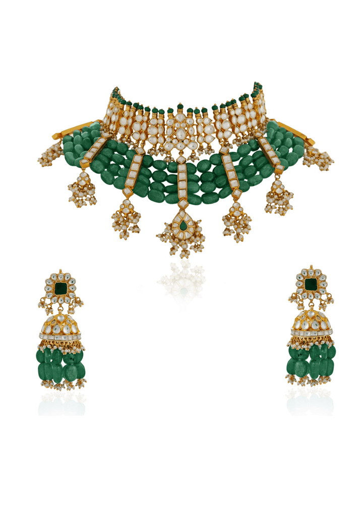 Green Beads Bridal Statement Choker Set Riana Jewellery - Fabilicious Fashion