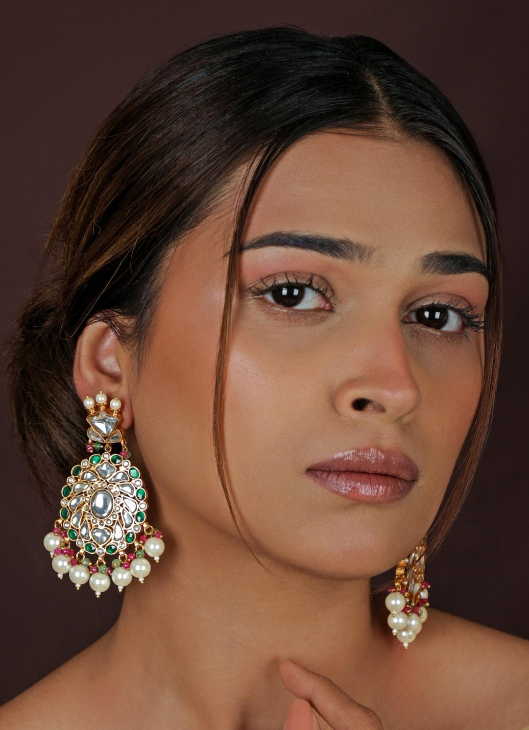 Green Beads Matte Gold Earrings Riana Jewellery - Fabilicious Fashion