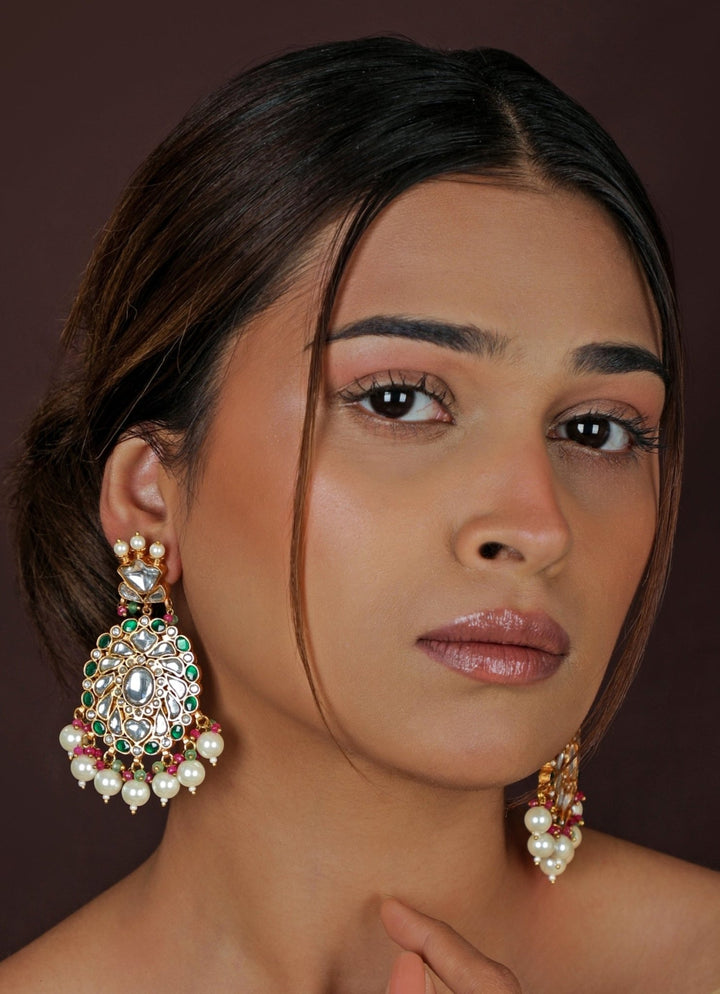 Green Beads Matte Gold Earrings Riana Jewellery - Fabilicious Fashion