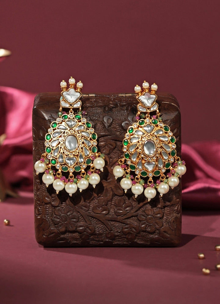 Green Beads Matte Gold Earrings Riana Jewellery - Fabilicious Fashion