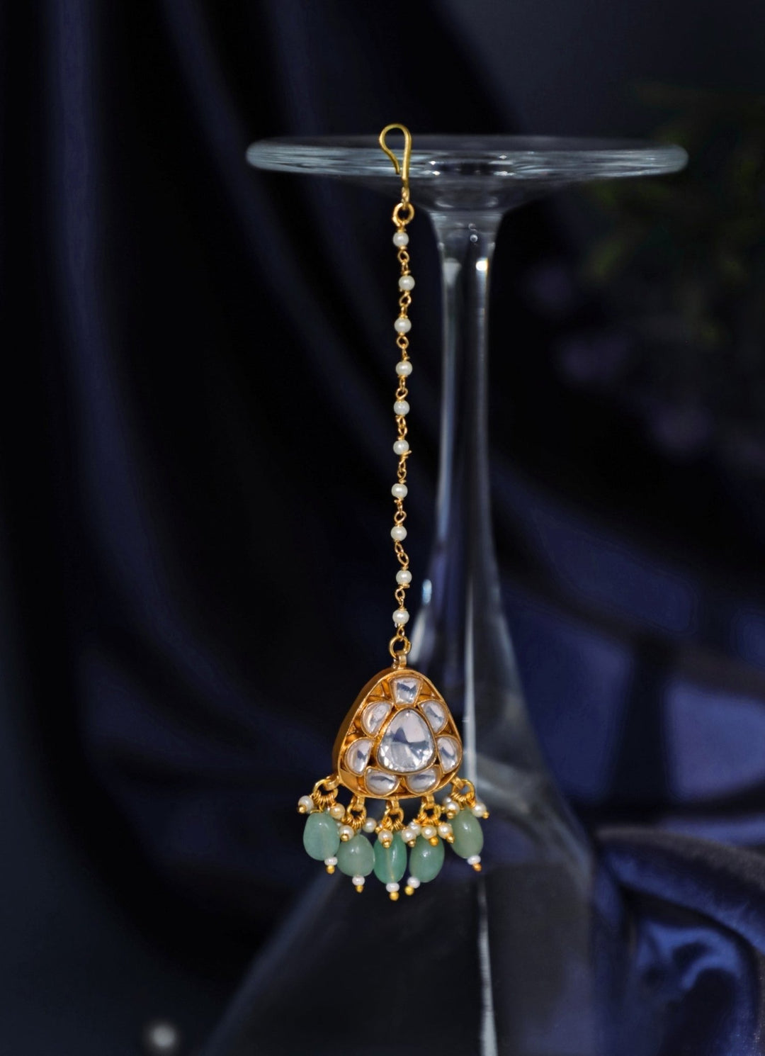 Green Beads Matte Gold Maangtikka Riana Jewellery - Fabilicious Fashion