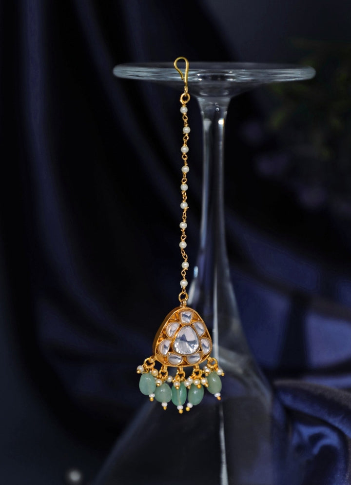 Green Beads Matte Gold Maangtikka Riana Jewellery - Fabilicious Fashion