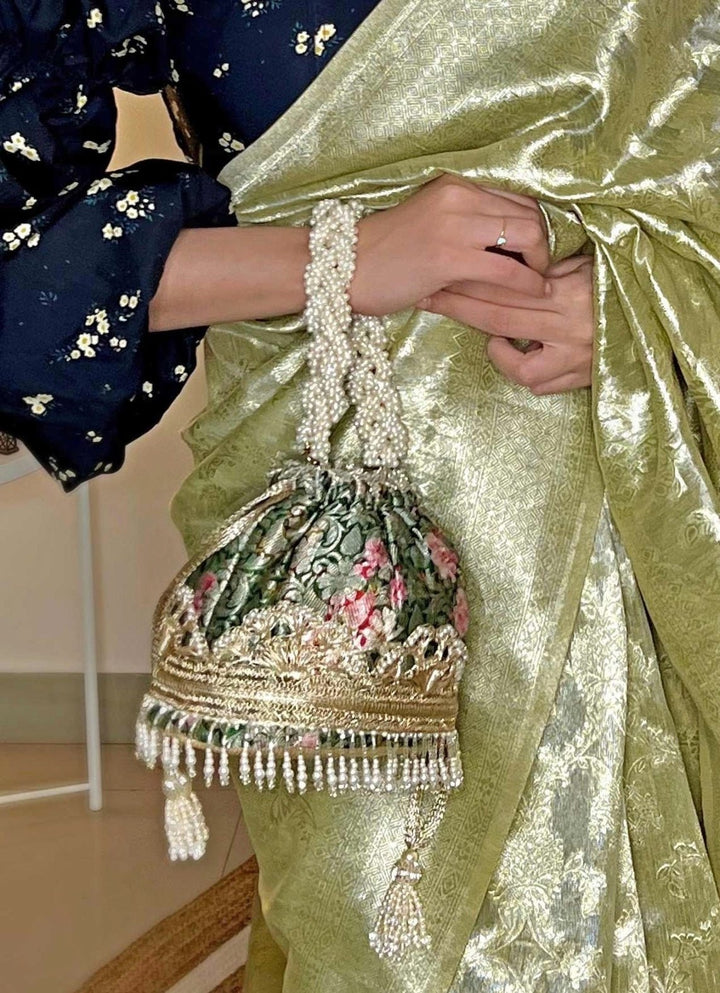 Green Brocade Bucket Bag AMYRA - Fabilicious Fashion