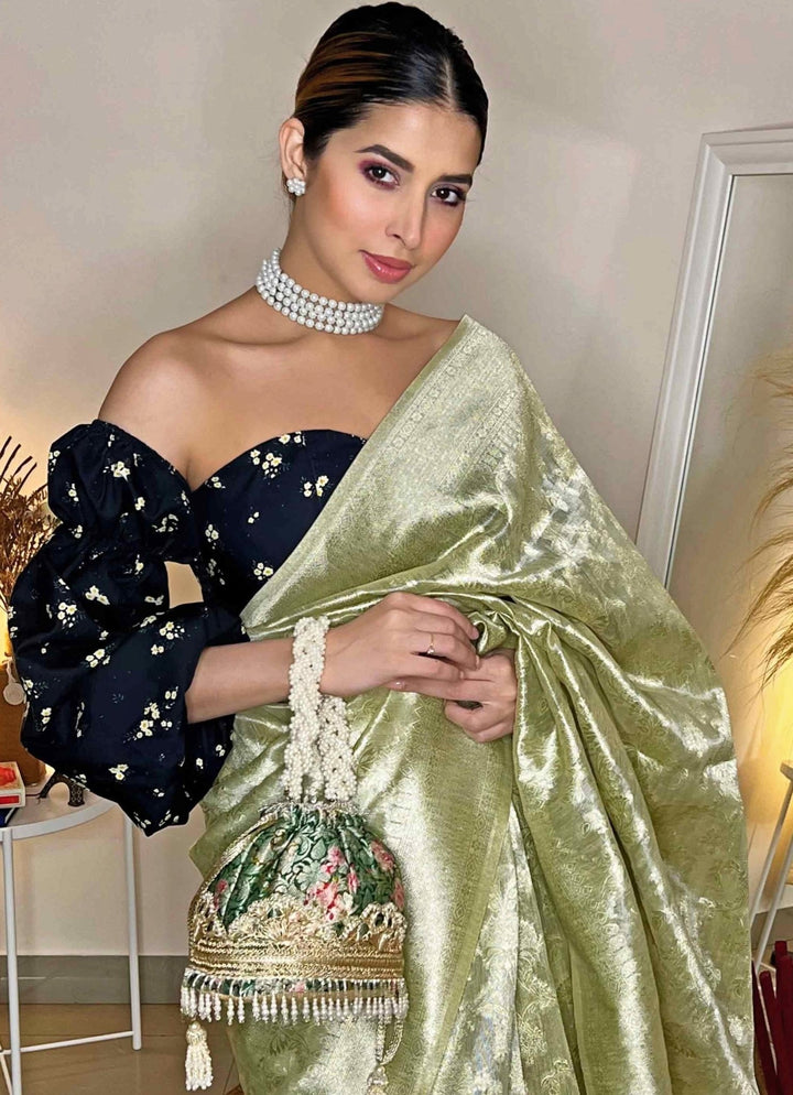 Green Brocade Bucket Bag AMYRA - Fabilicious Fashion