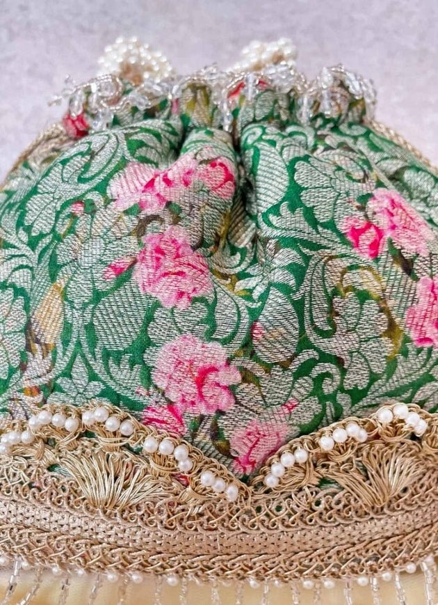 Green Brocade Bucket Bag AMYRA - Fabilicious Fashion