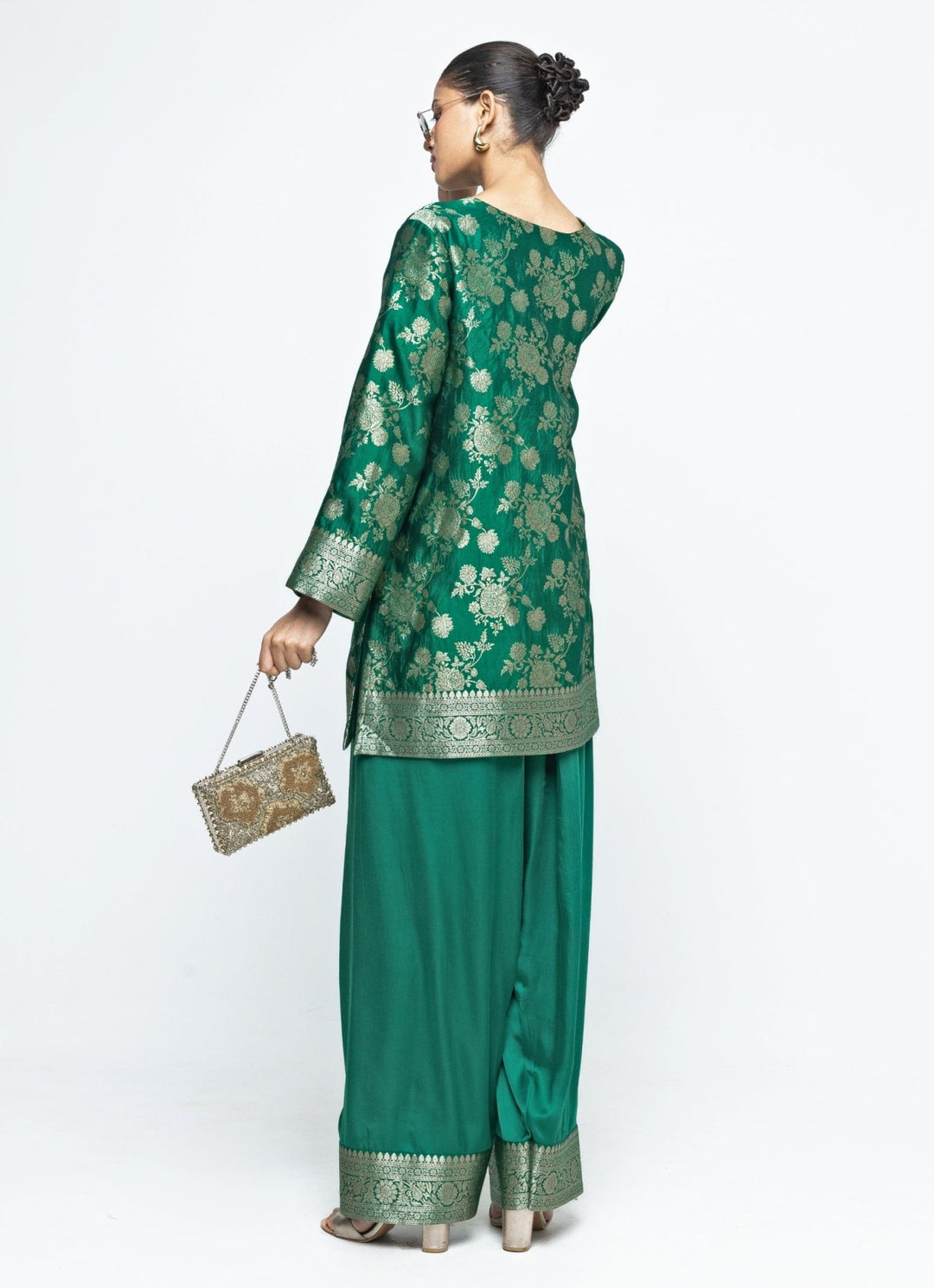 Green Brocade Floral Jaal Silk Kurta Salwar Set Sobariko - Fabilicious Fashion