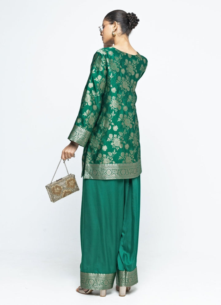 Green Brocade Floral Jaal Silk Kurta Salwar Set Sobariko - Fabilicious Fashion
