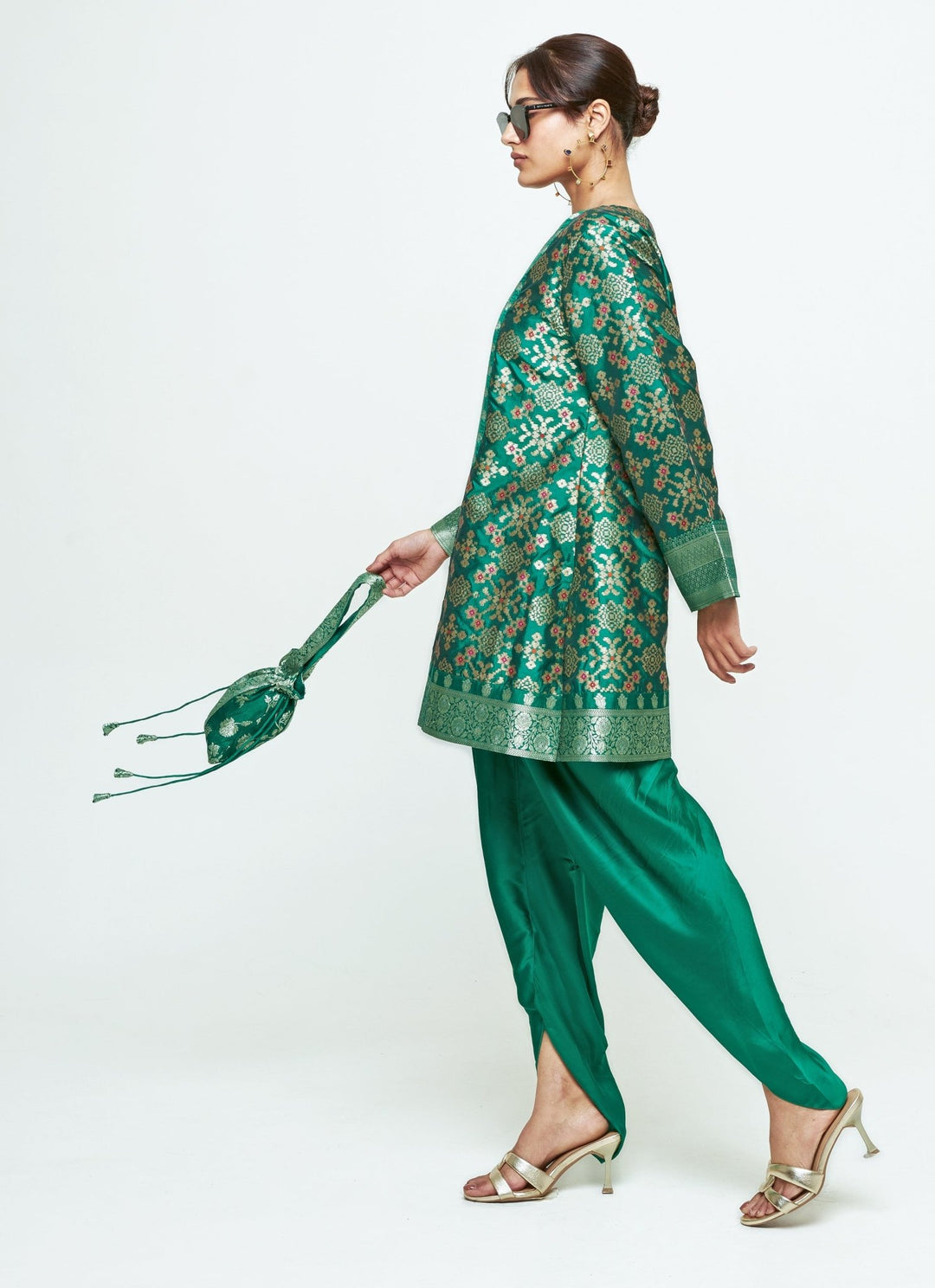 Sobariko Green Brocade Silk Kurta Dhoti SetFabilicious Fashion