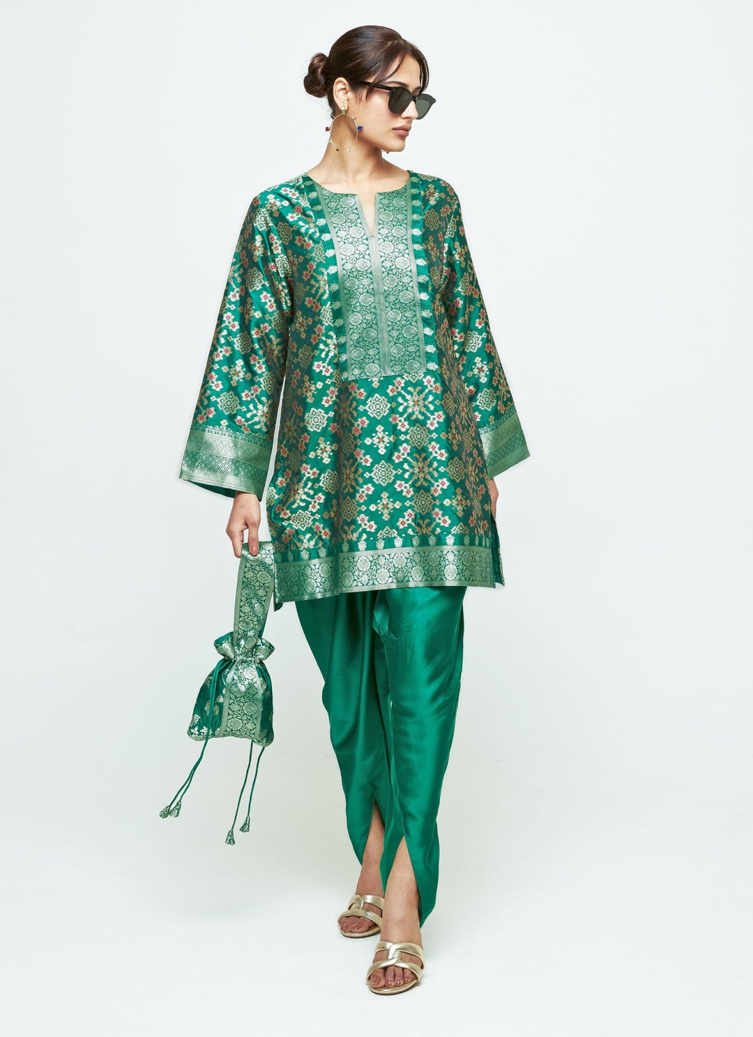 Sobariko Green Brocade Silk Kurta Dhoti SetFabilicious Fashion
