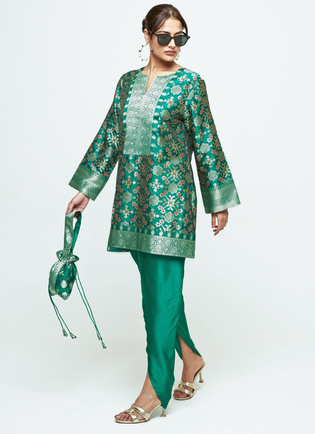 Sobariko Green Brocade Silk Kurta Dhoti SetFabilicious Fashion