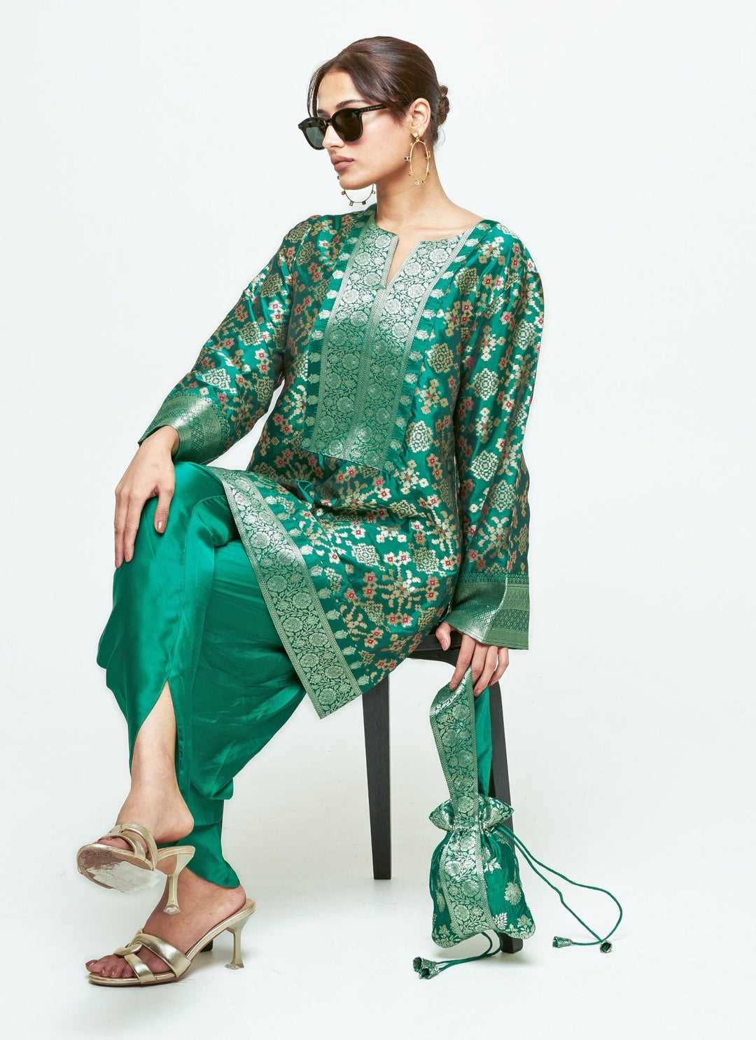 Sobariko Green Brocade Silk Kurta Dhoti SetFabilicious Fashion