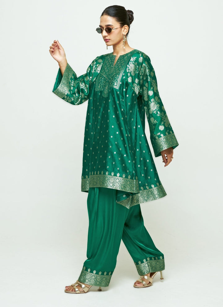 Sobariko Green Brocade Silk Kurta With Farshi Salwar SetFabilicious Fashion