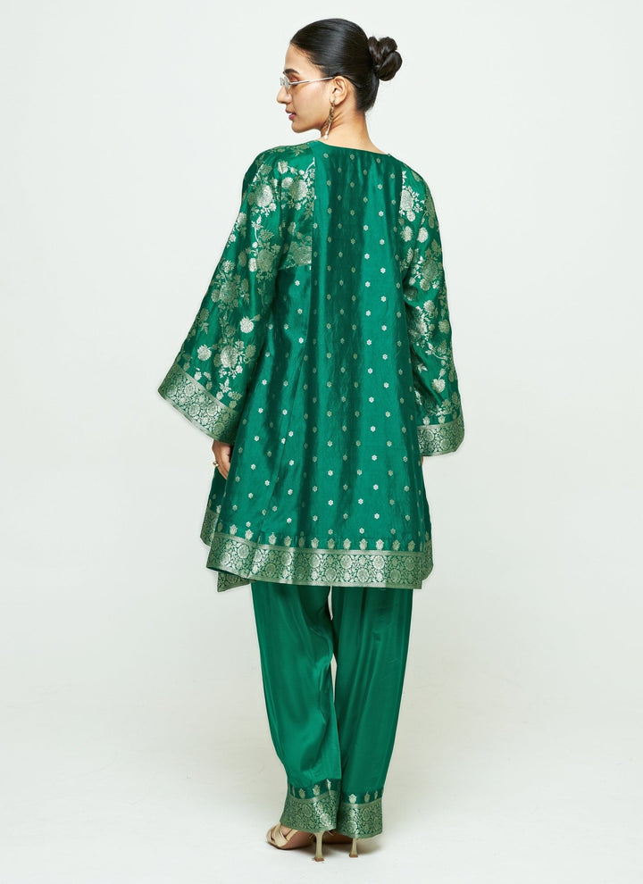 Sobariko Green Brocade Silk Kurta With Farshi Salwar SetFabilicious Fashion
