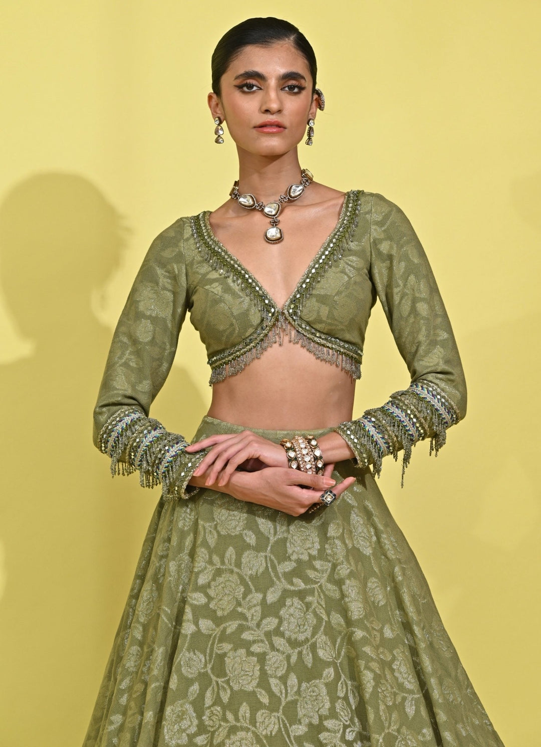 Rishi And Vibhuti Green Chanderi Georgette Lehenga SetFabilicious Fashion