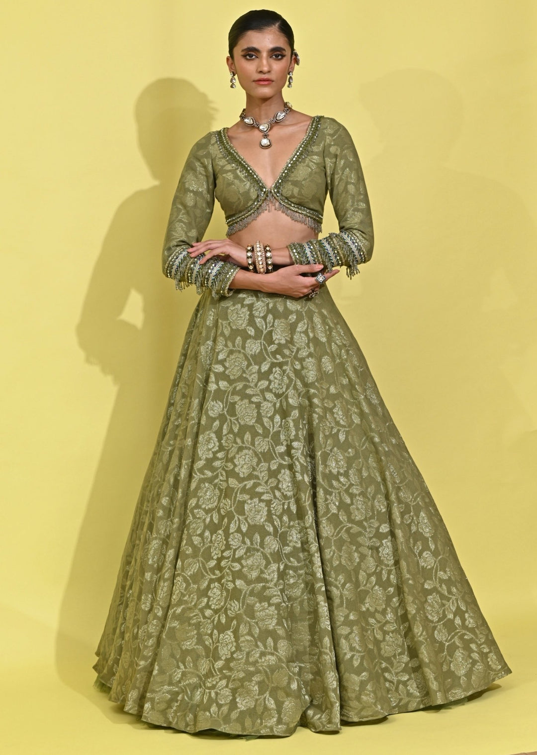 Rishi And Vibhuti Green Chanderi Georgette Lehenga SetFabilicious Fashion