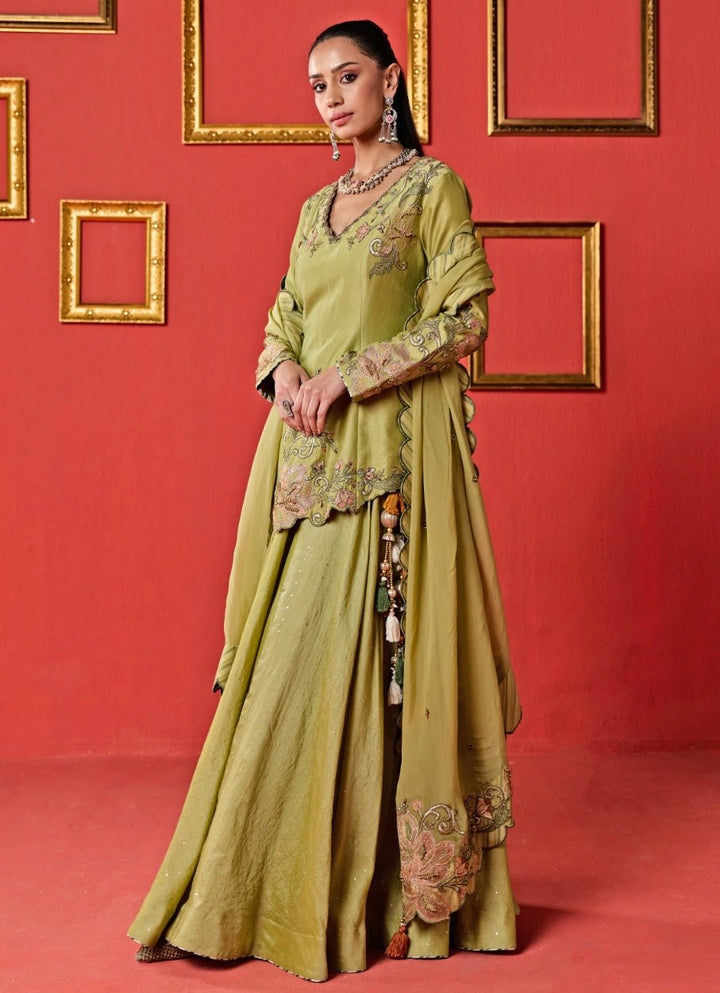 Green Chanderi Kurta Lehenga Set Studio Bagechaa - Fabilicious Fashion