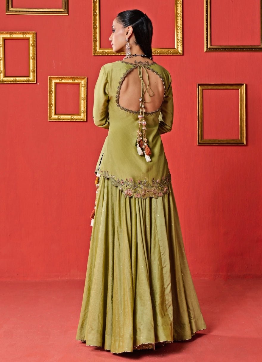 Green Chanderi Kurta Lehenga Set Studio Bagechaa - Fabilicious Fashion