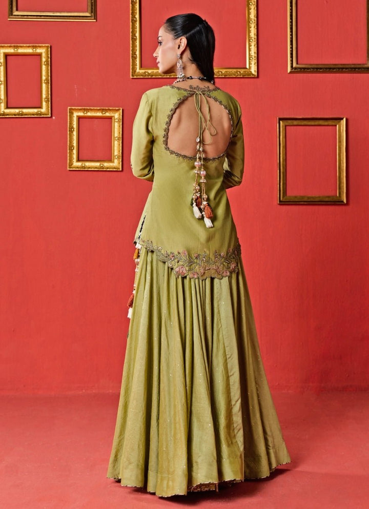Green Chanderi Kurta Lehenga Set Studio Bagechaa - Fabilicious Fashion