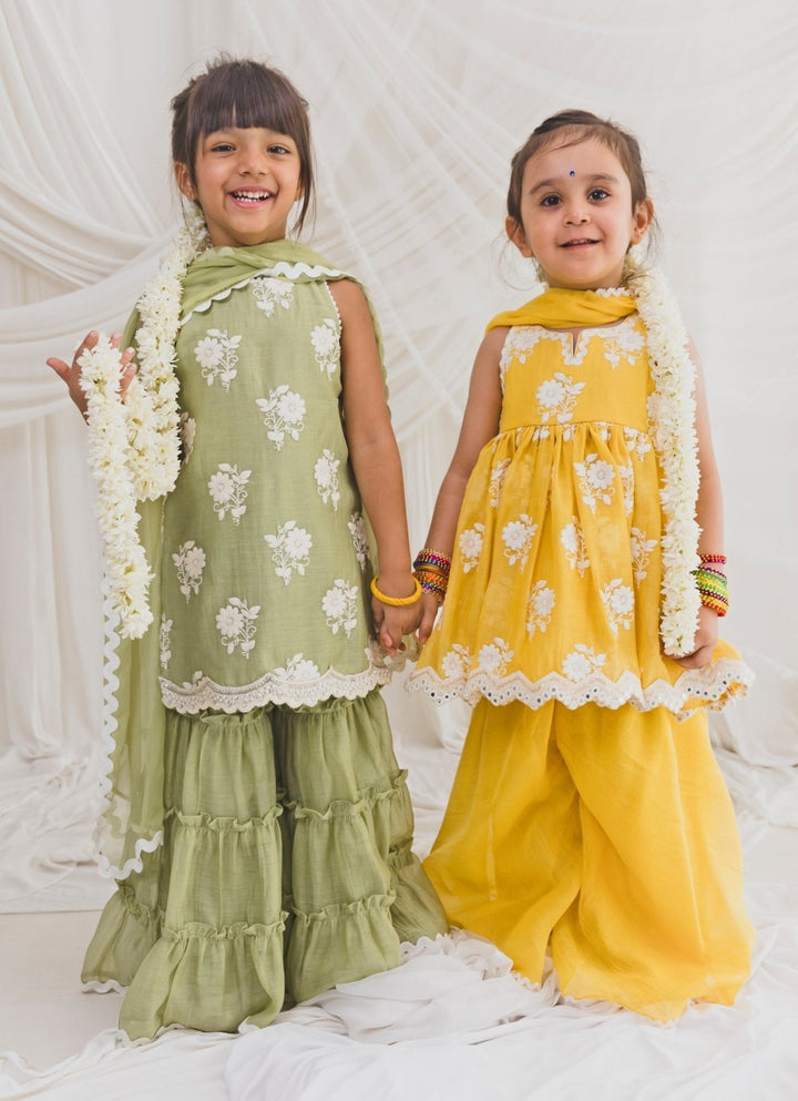 Chotibuti Green Chanderi Kurta Sharara SetFabilicious Fashion