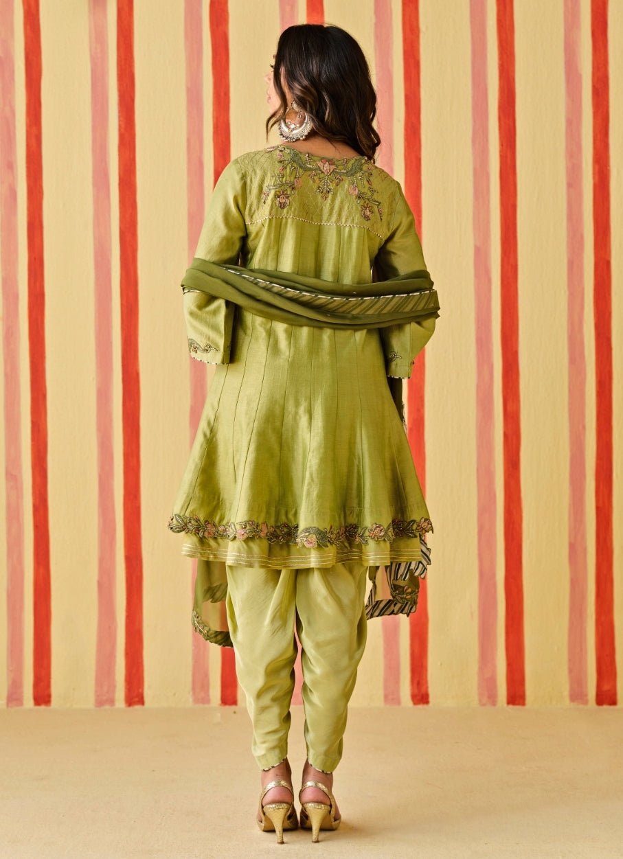 Green Chanderi Kurta With Tulip Pants Set Studio Bagechaa - Fabilicious Fashion