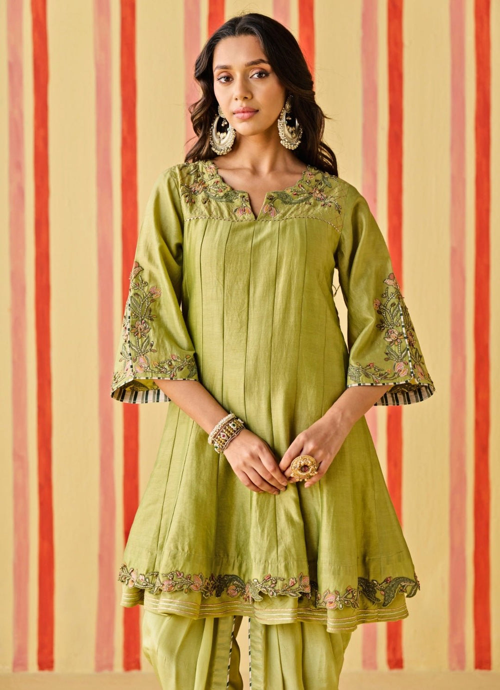 Green Chanderi Kurta With Tulip Pants Set Studio Bagechaa - Fabilicious Fashion