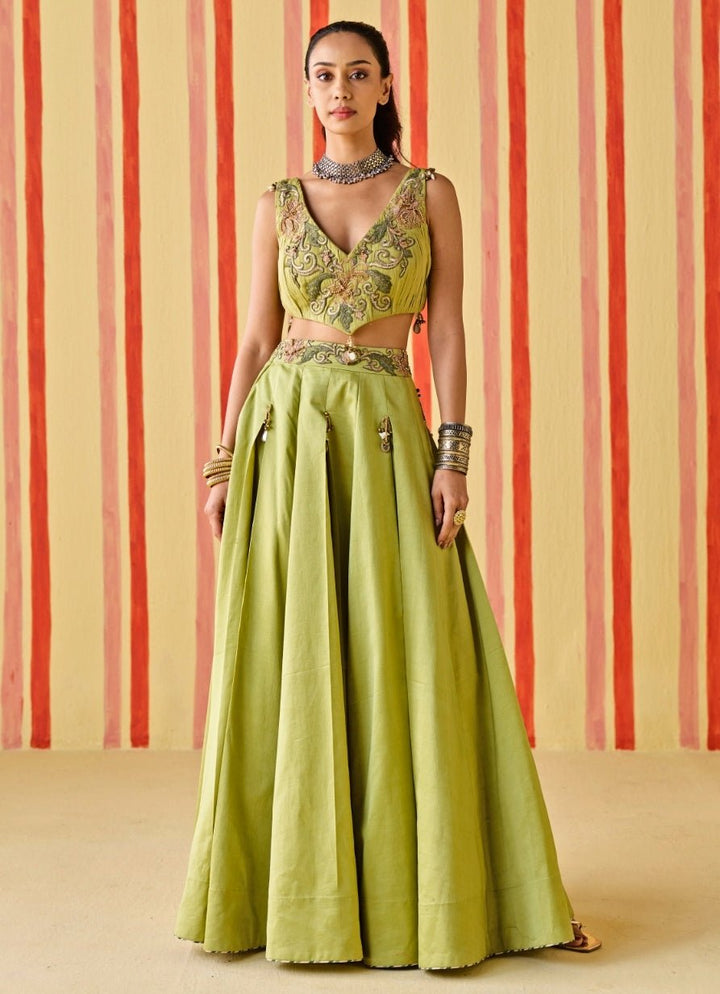 Studio Bagechaa Green Chanderi Lehenga SetFabilicious Fashion