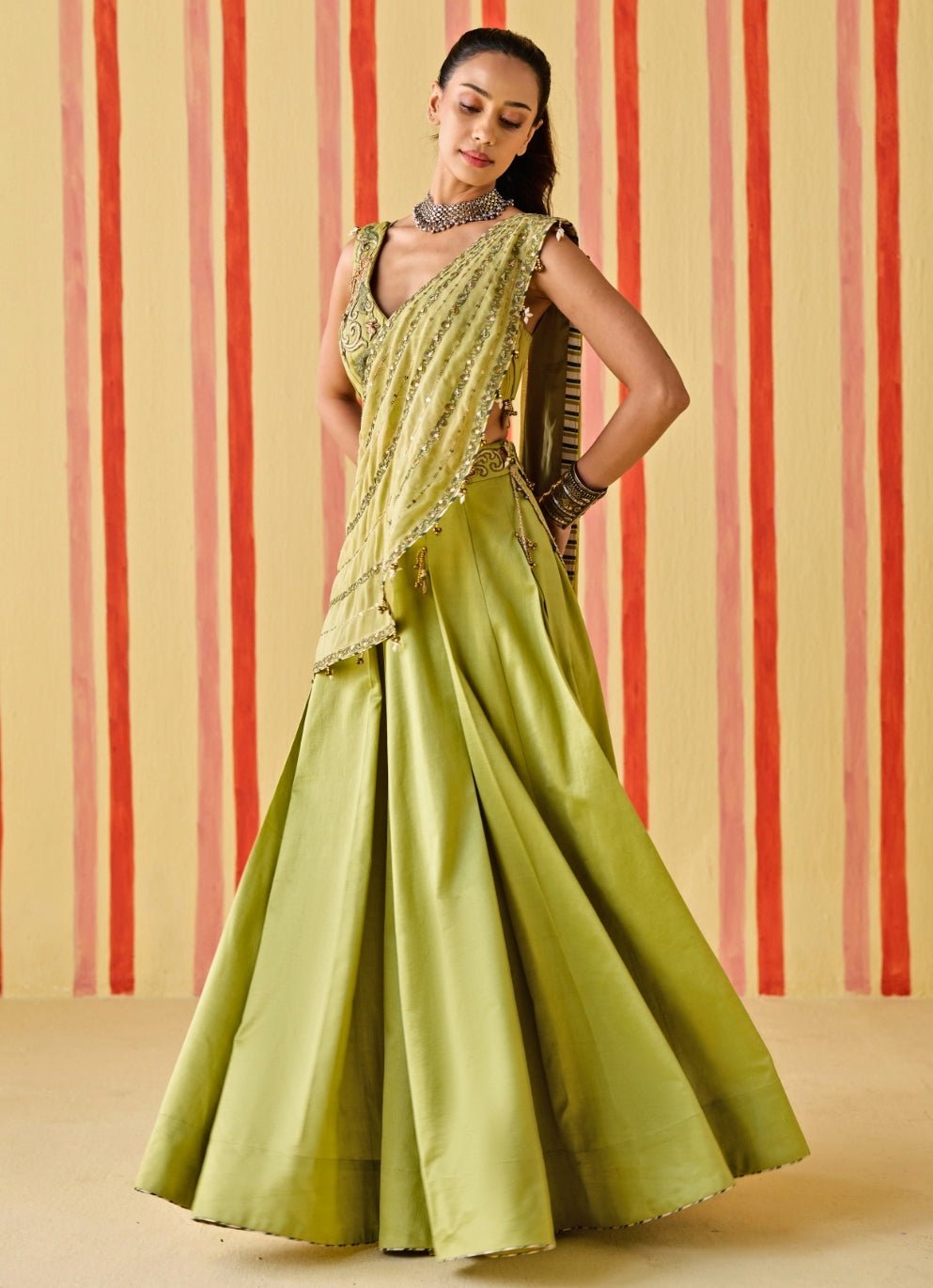 Studio Bagechaa Green Chanderi Lehenga SetFabilicious Fashion