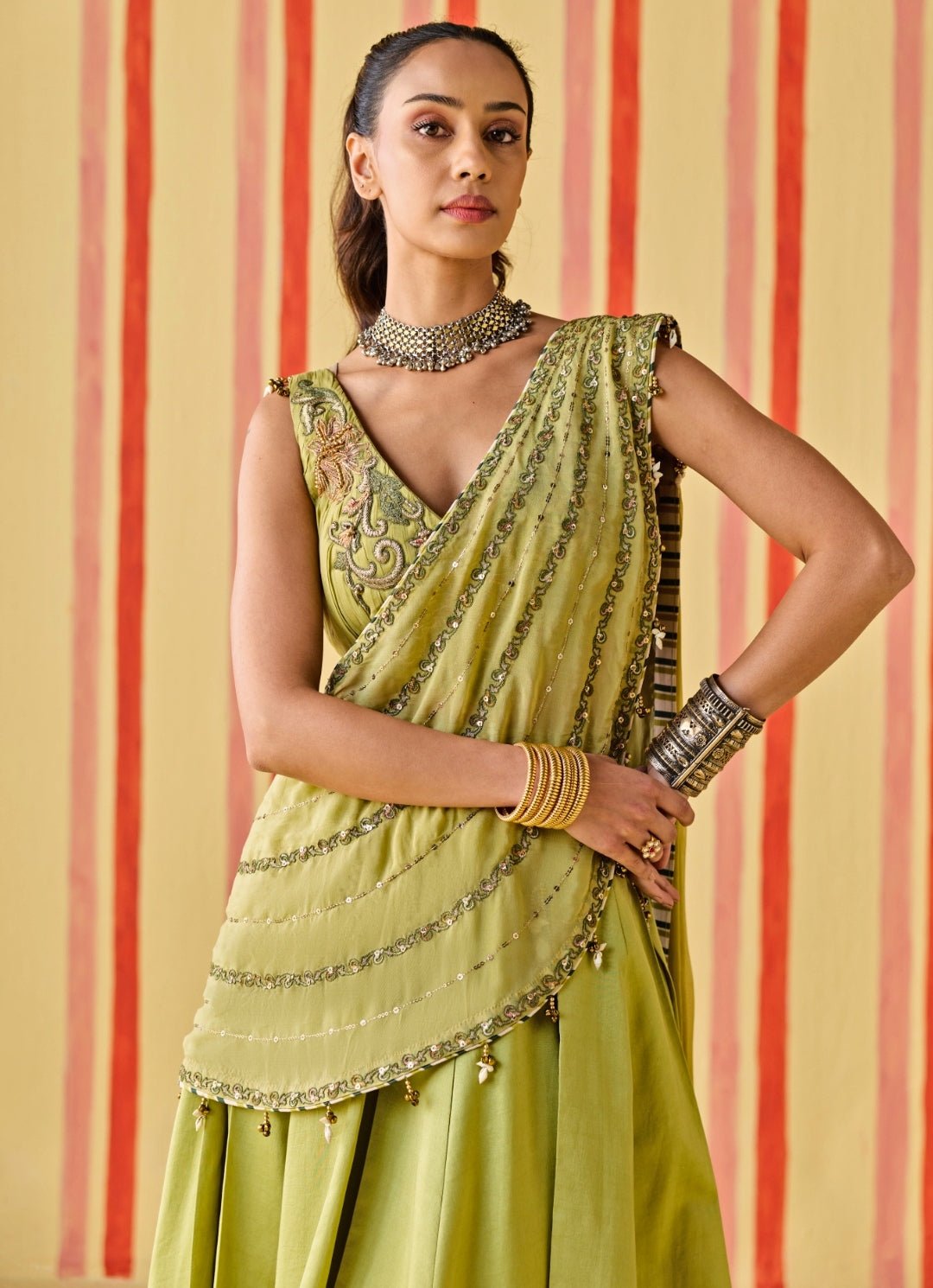 Studio Bagechaa Green Chanderi Lehenga SetFabilicious Fashion